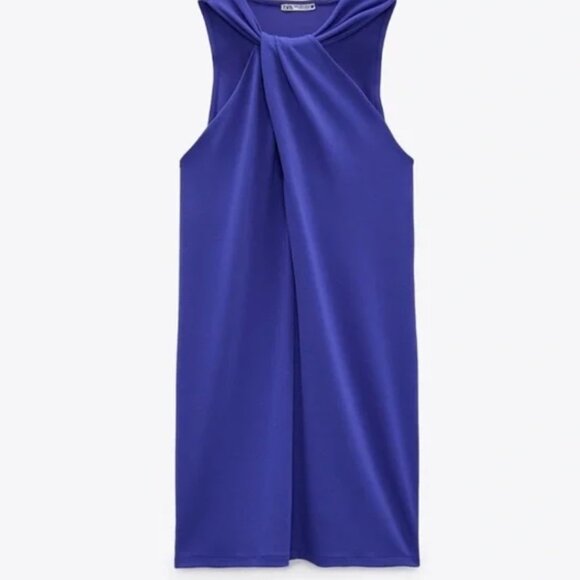 ZARA Blue Front Twist Knot Sleeveless Dress - Picture 2 of 7